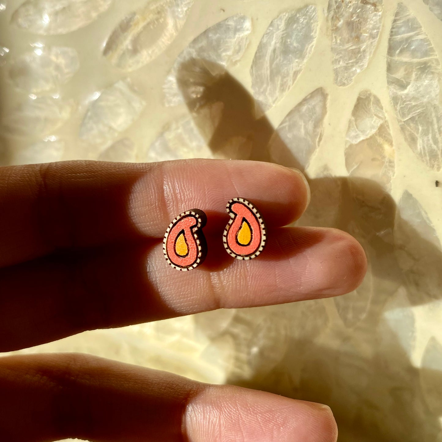 Henna Kaju Studs- Handmade Wood Earrings