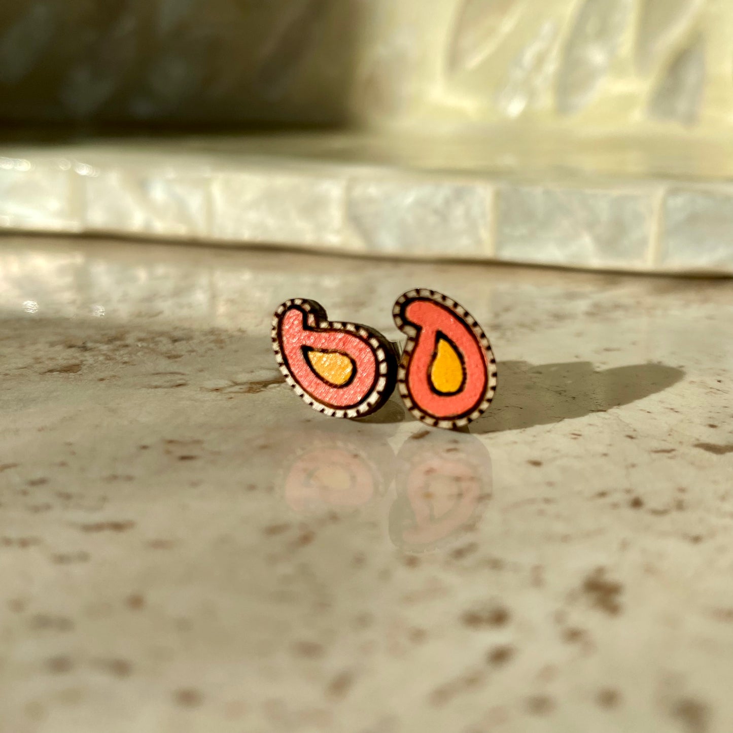 Henna Kaju Studs- Handmade Wood Earrings