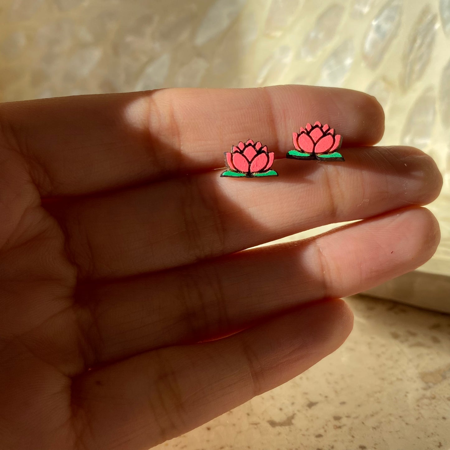 Lotus Flower Studs- Handmade Wood Earrings