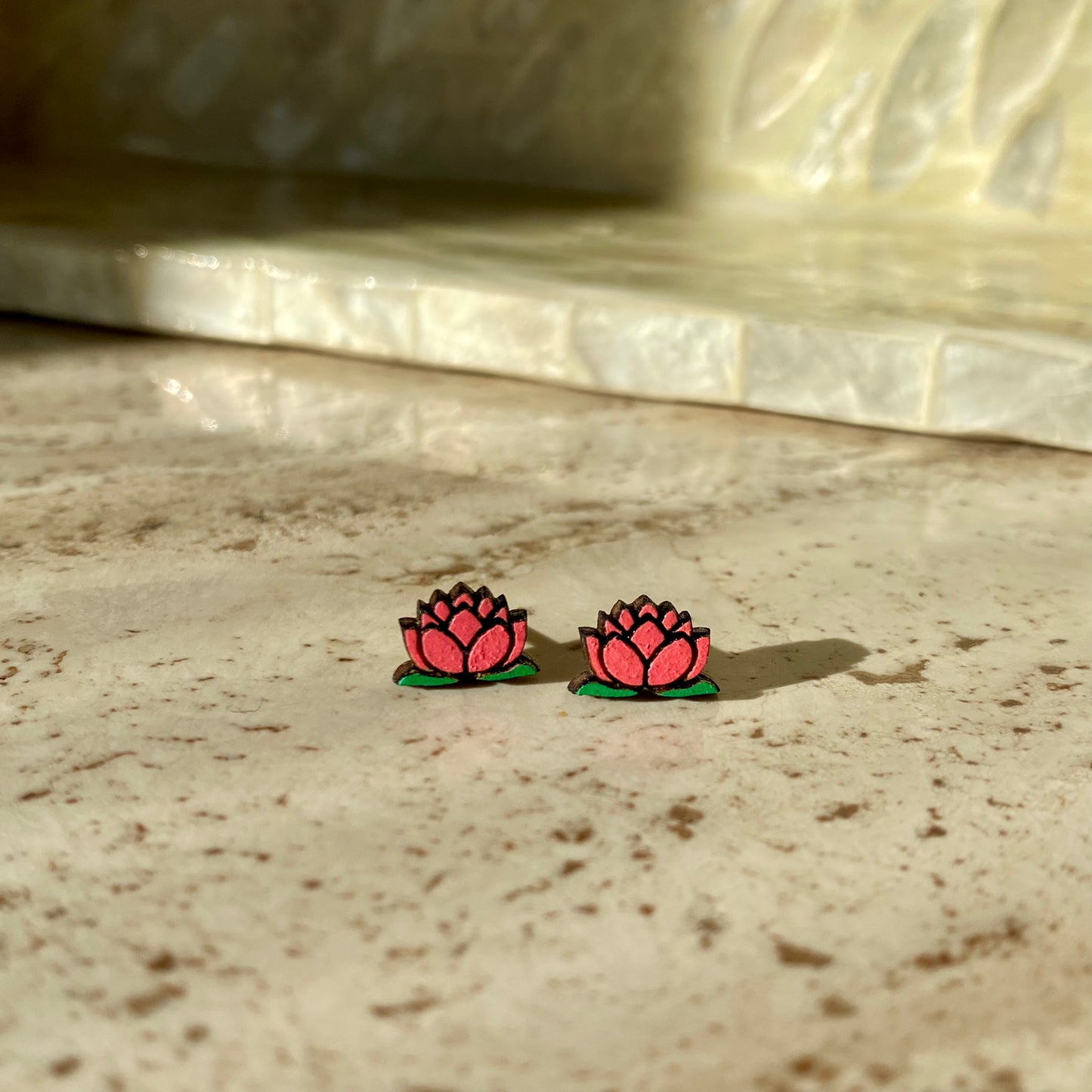 Lotus Flower Studs- Handmade Wood Earrings