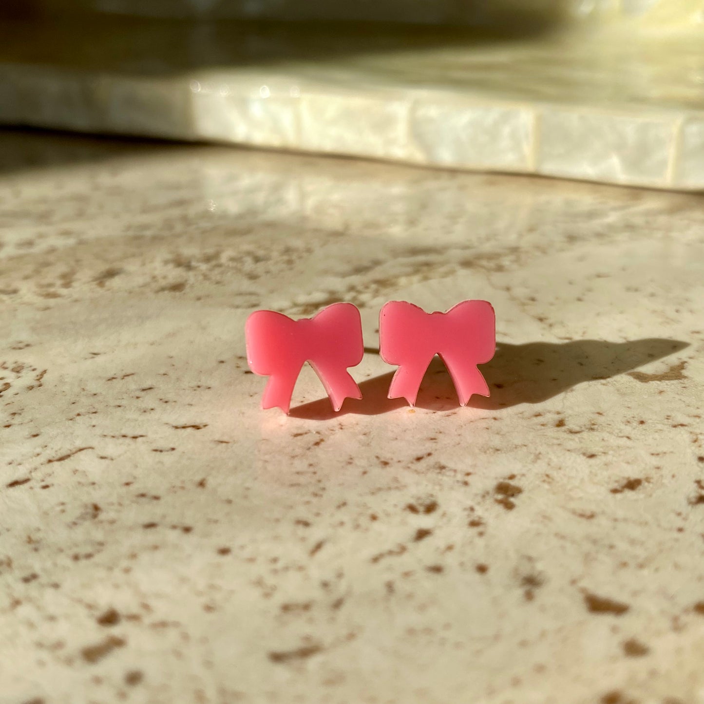 Handmade Pink Bow Stud Earrings