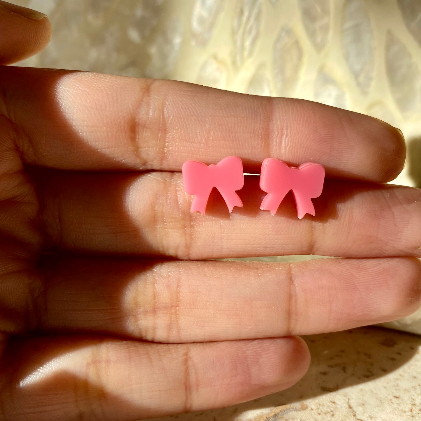 Handmade Pink Bow Stud Earrings