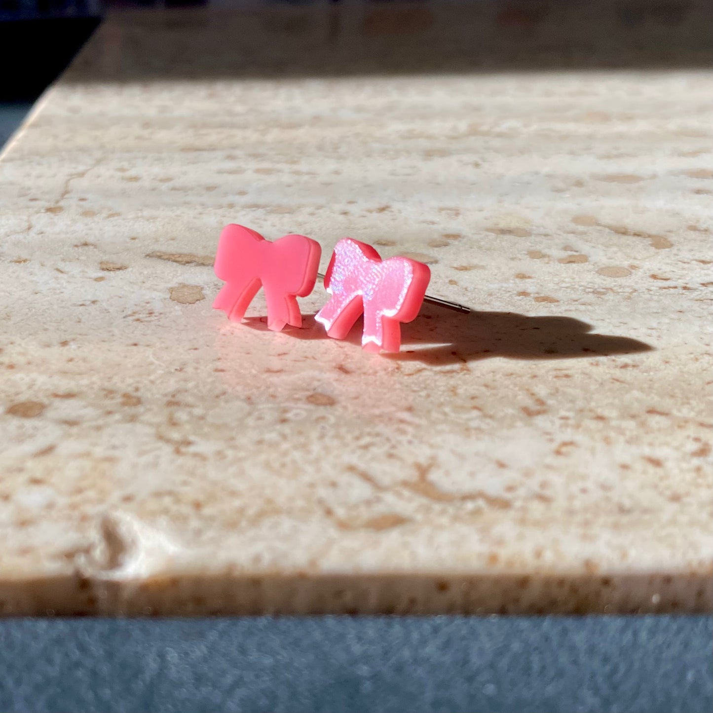 Handmade Pink Bow Stud Earrings