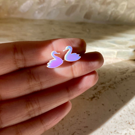 Handmade Holographic Swan Stud Earrings