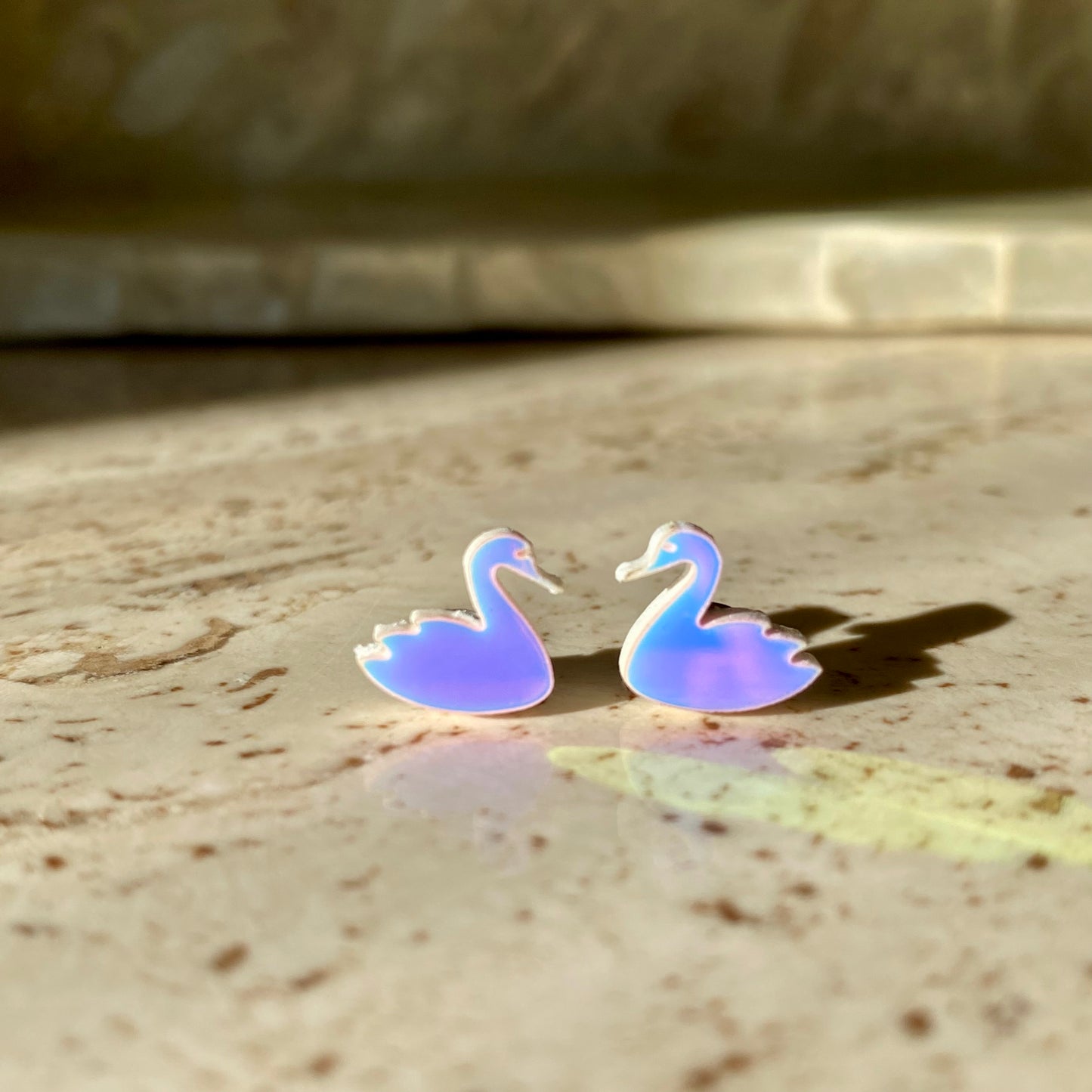 Handmade Holographic Swan Stud Earrings