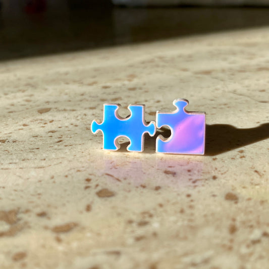 Handmade Holographic Puzzle Piece Earring