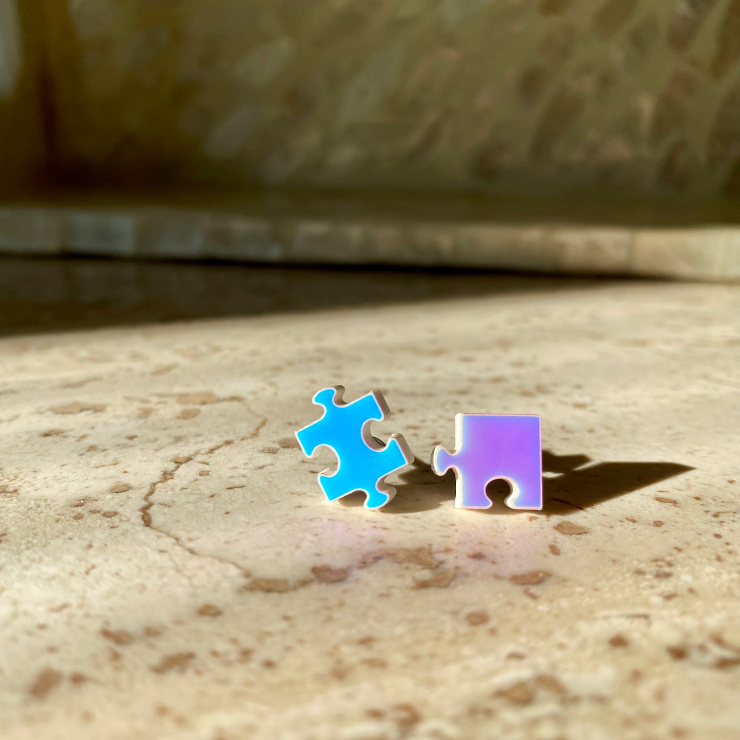 Handmade Holographic Puzzle Piece Earring