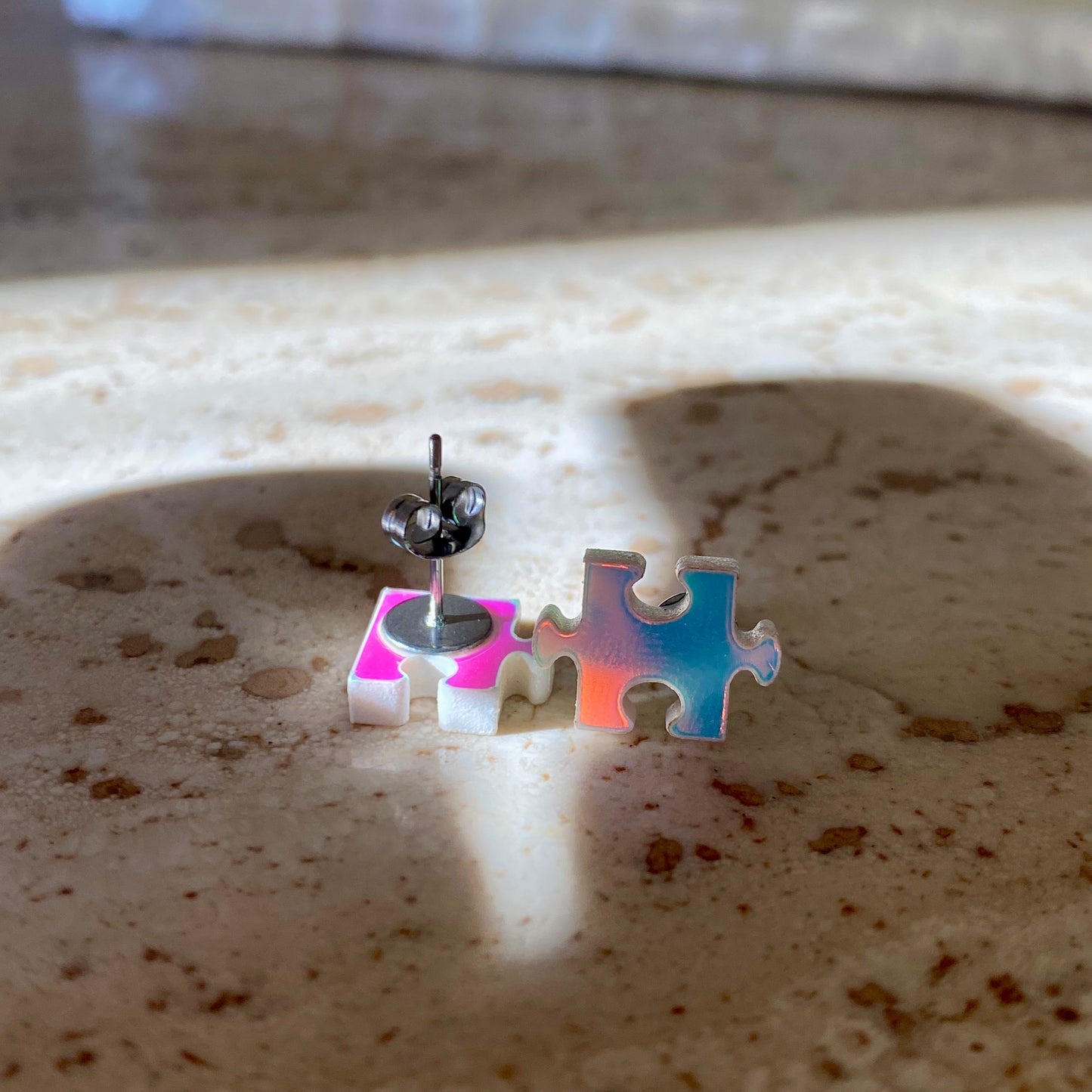 Handmade Holographic Puzzle Piece Earring