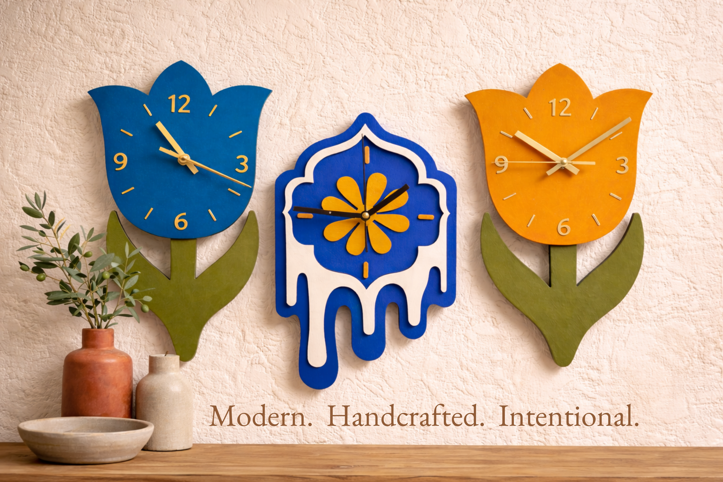 Handmade Tulip Wall Clock - Silent - Handmade with Wood and Acrylic